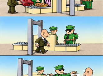 quino airport security cartoon_ luggage under inspection