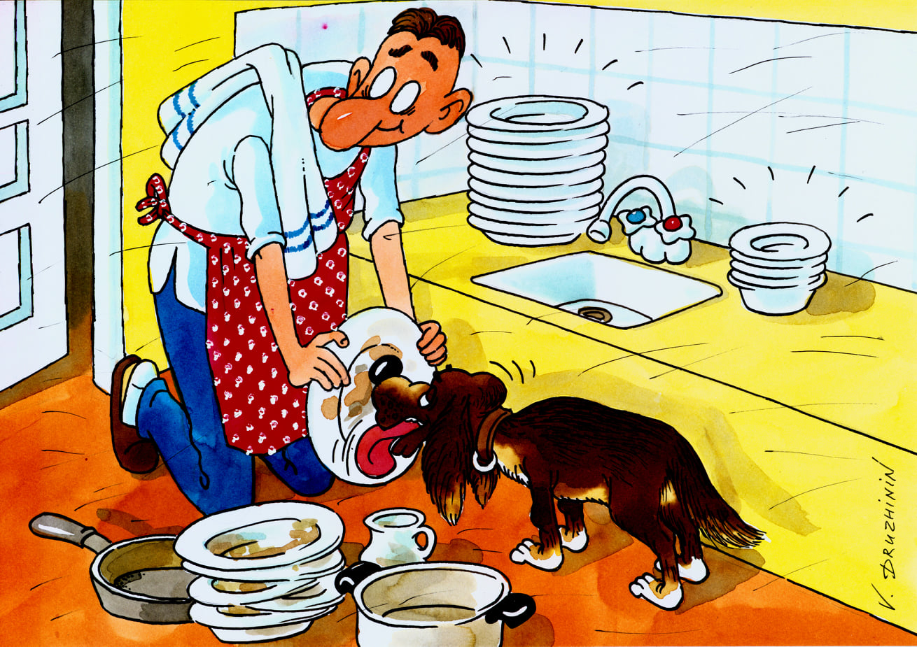 Приходи уберем их. Муж моет посуду прикол. Карикатура мойка посуды. Карикатура женщина моет посуду. Кухня карикатура.