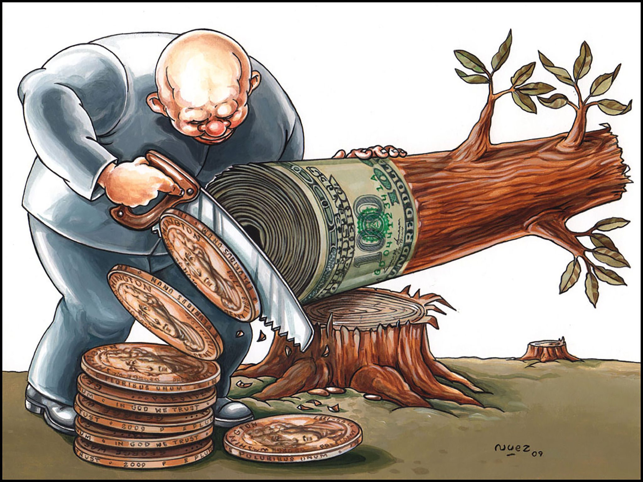 В погоне за прибылью. Деньги карикатура. Экономические карикатуры. Богатство карикатура. Вырубка лесов карикатура.